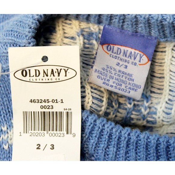 NWT VTG Old Navy Baby Sz 2 3 Blue White Snowflake Knit Pullover Sweater Winter - Picture 4 of 5